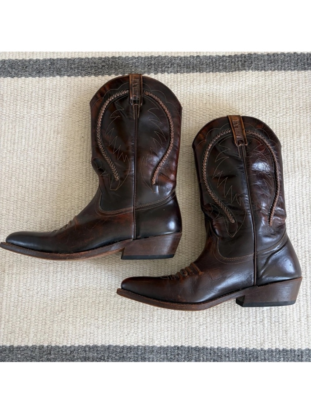 VTG Loblan Hand Made Brown Leather Cowboy Boots WesternWear Dress MEN’s 11 EU 45 - Picture 2 of 9